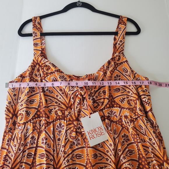 Knox Rose Women's Wide Strap Sleeveless A-Line Dress Coral Orange Floral Sz XXL - Picture 9 of 13